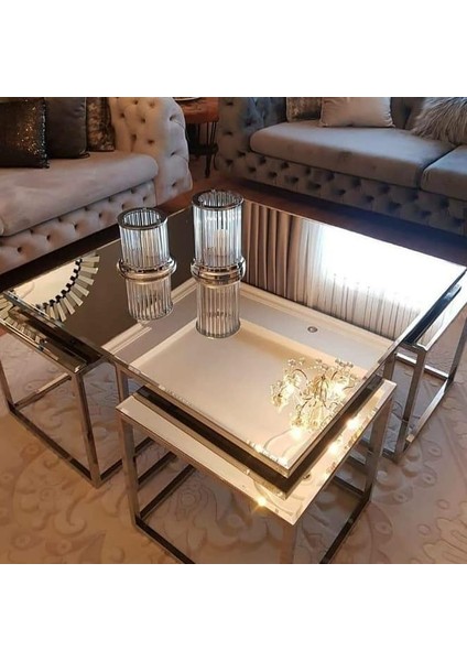 Kare Pizza Orta Sehpa Gold/bronz Cam