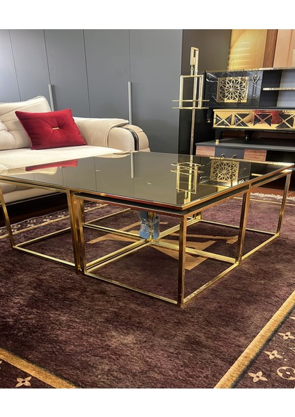 Kare Pizza Orta Sehpa Gold/bronz Cam fiyatları