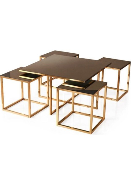 Kare Pizza Orta Sehpa Gold/bronz Cam modelleri