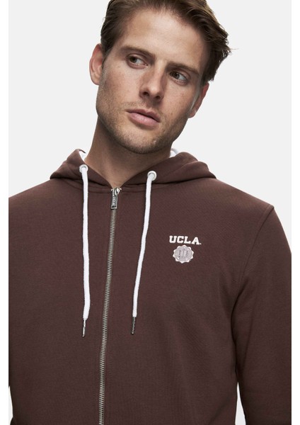 Hılgard Koyu Kahve Kapüşonlu ve Fermuarlı Baskılı Standard Fit Erkek Sweatshirt fiyatları