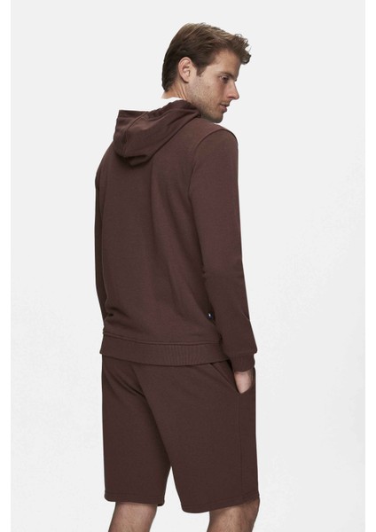 Hılgard Koyu Kahve Kapüşonlu ve Fermuarlı Baskılı Standard Fit Erkek Sweatshirt modelleri