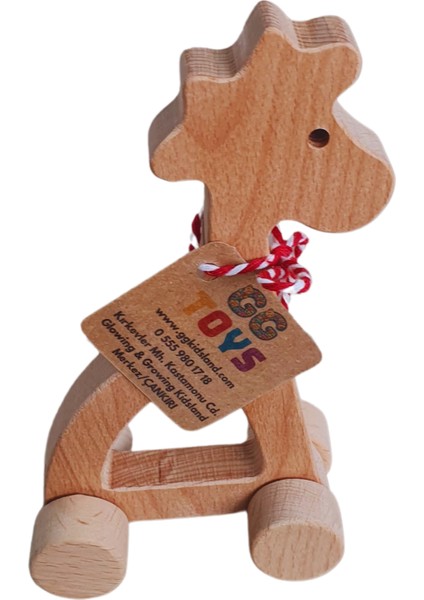 Gg Toys - Montessori Doğal Ahşap Tekerlekli Oyuncak - Zürafa