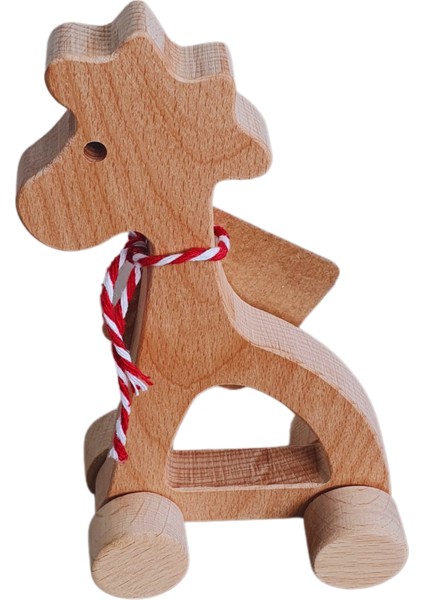 Gg Toys - Montessori Doğal Ahşap Tekerlekli Oyuncak - Zürafa