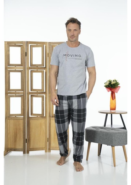 Erkek Uzun Kollu Kareli Yazlık Penye Pijama Takımı