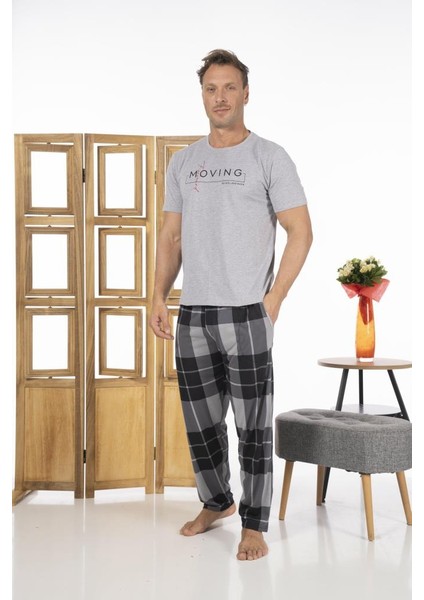 Erkek Uzun Kollu Kareli Yazlık Penye Pijama Takımı