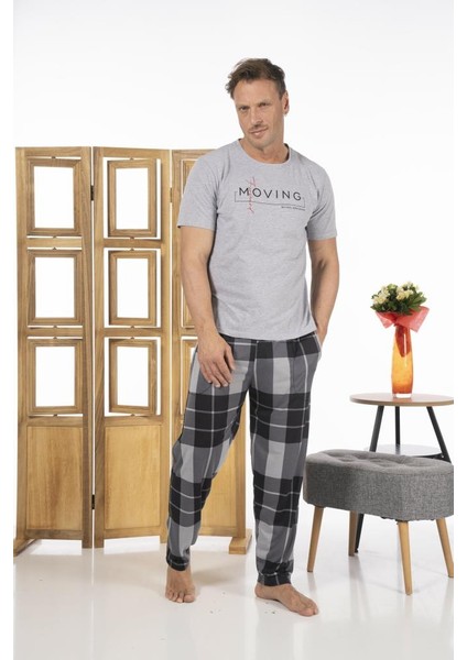 Erkek Uzun Kollu Kareli Yazlık Penye Pijama Takımı