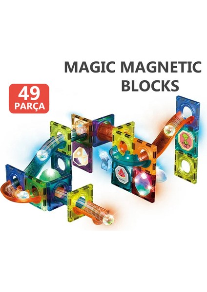 Learning Fun Manyetik Stem Oyuncak 49 Parça - Işıklı Marble Run Set Magic Magnetic Blocks