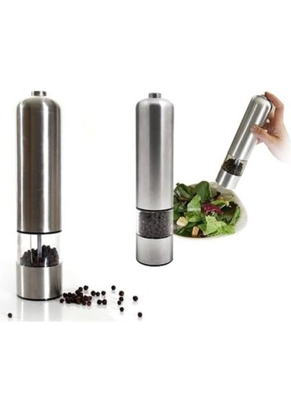 Pilli Işıklı Otomatik Tuz Karabiber Baharat Değirmeni Öğütücü