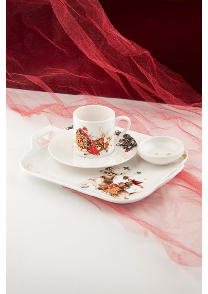 Christmas Porselen Tepsili Kahve Fincanı & Lokumluk