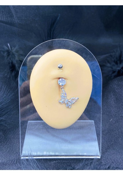Cerrahi Çelik Gümüş Rengi Göbek Piercing Küpe