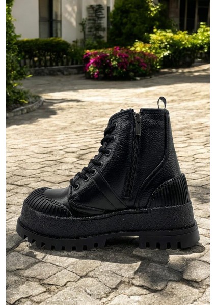 102 24605 Theresa Siyah Deri Kadın Bot modelleri