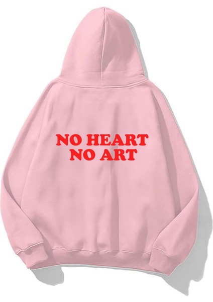 The Champ Clothing Kapüşonlu Içi Polar No Heart No Art Baskılı Pembe  Sweatshirt