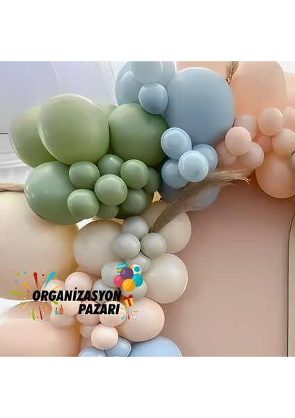 Balon Seti Okaliptus-Makaron Mavi-Makaron Somon-Sütlü Kahve 60 Lı Balon Zinciri Seti fırsatları