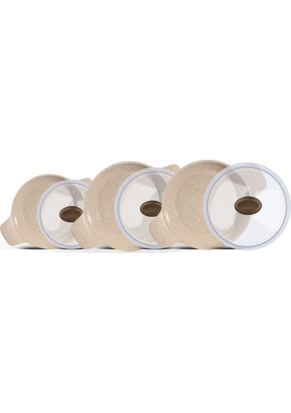 Döküm Saplı Güveç Sahan Set | 6 Parça | Vizon |18cm-20cm-22cm