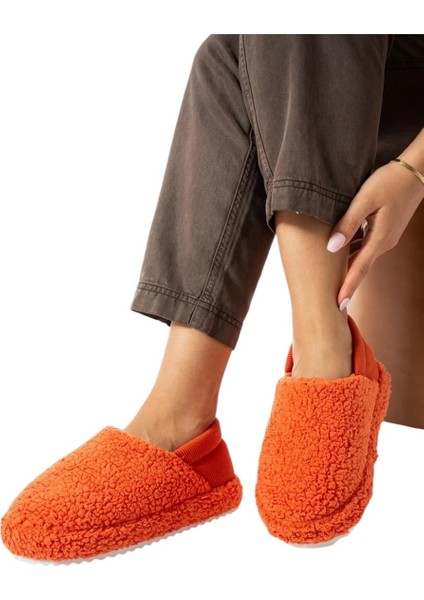 Kadın Lastikli Kaymaz Taban Peluş Havlu Kumaş Ev Ayakkabısı Panduf Turuncu modelleri