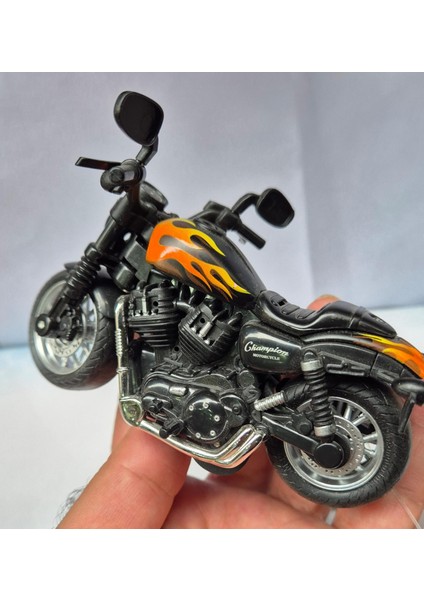 Alev Desenli Oyuncak Model Motorsiklet Metal Diecast Motosiklet Kırmızı 12 cm modelleri