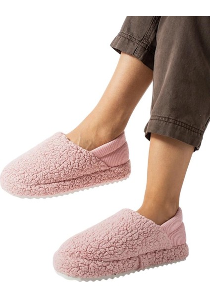 Kadın Lastikli Kaymaz Taban Peluş Havlu Kumaş Ev Ayakkabısı Panduf Pudra modelleri