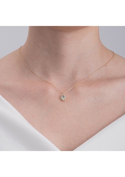 Altın Kolye - Green Topaz 0.90 CT Yeşim Taşı 0,24 CT Pırlanta (Signty) Anturaj 14 Ayar Altın Kolye fiyatları