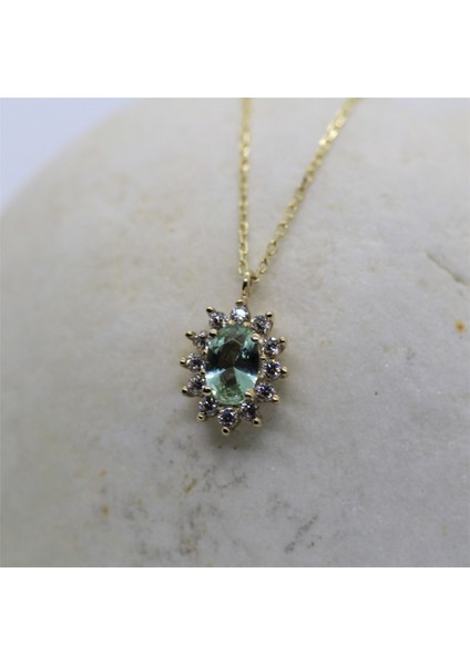 Altın Kolye - Green Topaz 0.90 CT Yeşim Taşı 0,24 CT Pırlanta (Signty) Anturaj 14 Ayar Altın Kolye indirimleri