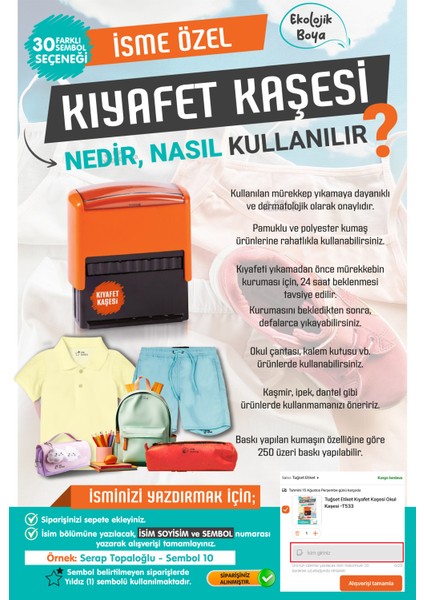 Kıyafet Kaşesi Okul Kaşesi Öğrenci Kaşesi-Kreş-Anaokulu-Ilkokul Kumaş Elbise Kaşesi Isim Baskı KAŞESI-T906 fiyatları