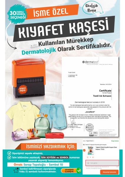 Kıyafet Kaşesi Okul Kaşesi Öğrenci Kaşesi-Kreş-Anaokulu-Ilkokul Kumaş Elbise Kaşesi Isim Baskı KAŞESI-T906 fırsatları
