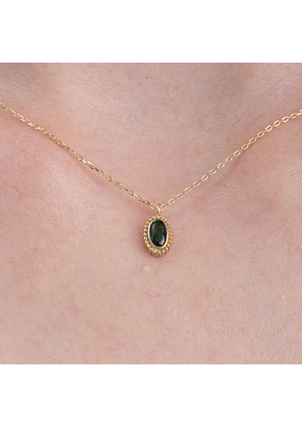 Altın Kolye - 0.50 CT Zümrüt Minimal Tasarım 14 Ayar Altın Doğal Taşlı Kolye - Zümrüt Taşlı Kolye