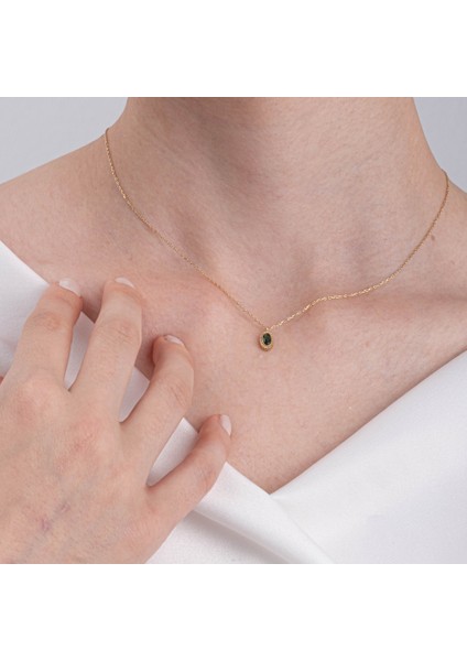 Altın Kolye - 0.50 CT Zümrüt Minimal Tasarım 14 Ayar Altın Doğal Taşlı Kolye - Zümrüt Taşlı Kolye fiyatları