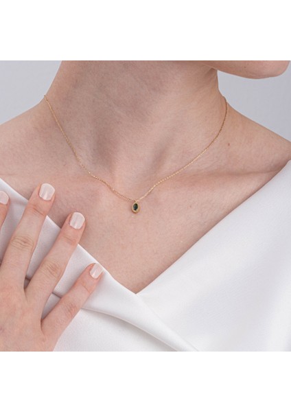 Altın Kolye - 0.50 CT Zümrüt Minimal Tasarım 14 Ayar Altın Doğal Taşlı Kolye - Zümrüt Taşlı Kolye fırsatları