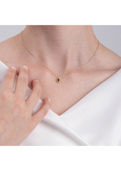 Altın Kolye - 0.50 CT Zümrüt Minimal Tasarım 14 Ayar Altın Doğal Taşlı Kolye - Zümrüt Taşlı Kolye indirimleri