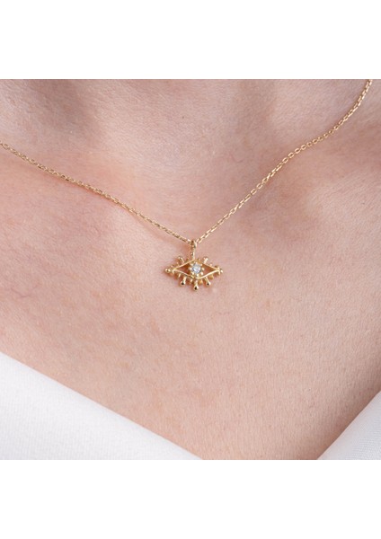 Gümüş Kolye - Pırlanta Möntürü (Signity Swarovski) Taşlı Göz Tasarım 925 Ayar Gümüş Kolye-Minimal Göz Altın Kolye