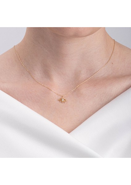 Gümüş Kolye - Pırlanta Möntürü (Signity Swarovski) Taşlı Göz Tasarım 925 Ayar Gümüş Kolye-Minimal Göz Altın Kolye modelleri