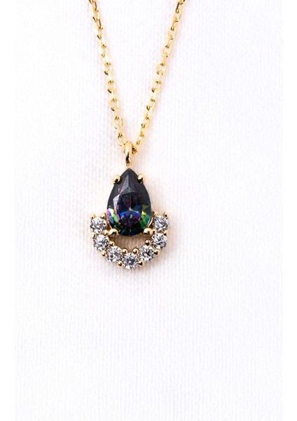 Altın Kolye - 0.50 Karat Mistik Topaz 0.25Pırlanta Montürü Damla Ay Doğal Taşlı 14 Ayar Altın Kolye fiyatları