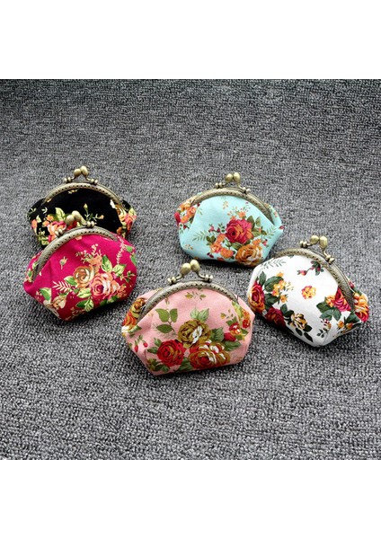 Lady Vintage Çiçek Mini Bozuk Para Cüzdanı Cüzdan El Çantası(Beyaz) (Yurt Dışından)