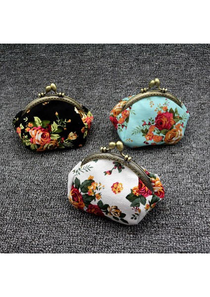 Lady Vintage Çiçek Mini Bozuk Para Cüzdanı Cüzdan El Çantası(Beyaz) (Yurt Dışından)