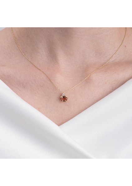 Altın Kolye - 1.15 CT Zultanit 0.20CT Swarovski Modern Tasarım Minimal Doğal Taş 14 Ayar Altın Kolye modelleri
