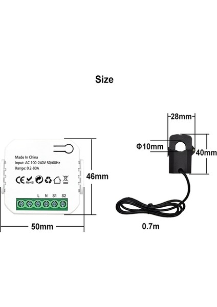 Tuya Smart Zigbee Enerji Ölçer 80A, Kelepçe Gerilim Akımı 240V (Yurt Dışından)