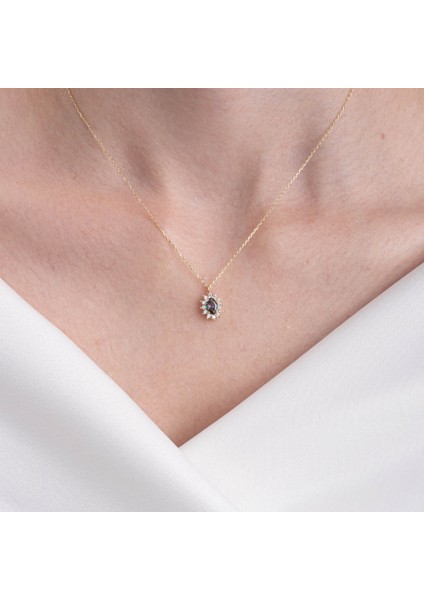 Altın Kolye - 0.95 CT Aleksandrıt 0.25 CT Swarovski Taşlı Anturajlı Vintage 14 Ayar Altın Kolye indirimleri