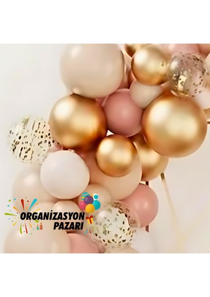 Balon Seti Pink Blush-Deniz Kumu-Krom Gold-Şeffaf 60 Lı Balon Zinciri Seti +10GrGoldPul fırsatları