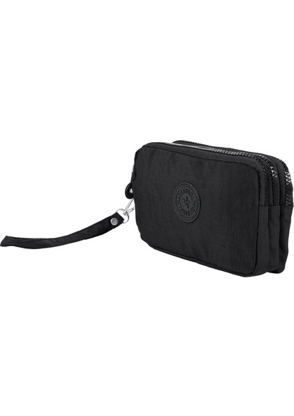 Kadın Yıkama Kırışık Kumaş Telefon Çanta Üç Fermuarlı Siyah (Yurt Dışından) modelleri