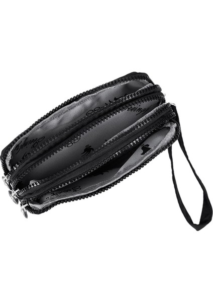 Kadın Yıkama Kırışık Kumaş Telefon Çanta Üç Fermuarlı Siyah (Yurt Dışından) fırsatları