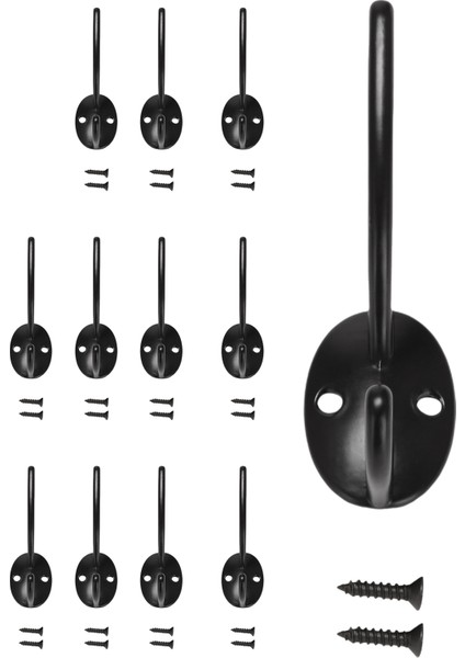 12'li Paket Siyah Askı Duvara Monte, Retro Çift Kancalı (Yurt Dışından)