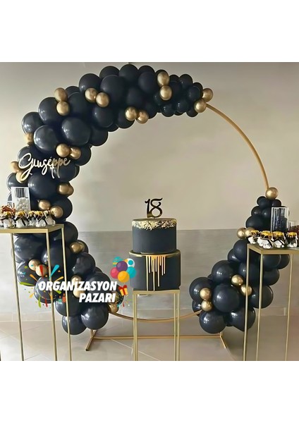 Balon Seti Pastel Siyah Krom Gold 60 Lı Balon Zinciri Seti