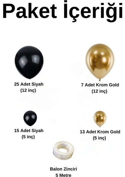 Balon Seti Pastel Siyah Krom Gold 60 Lı Balon Zinciri Seti fiyatları