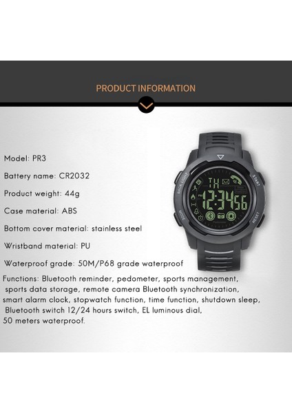 Pr3 Elektronik Bilek Dış Mekan Su Geçirmez Koşu Akıllı Saat Siyah (Yurt Dışından)