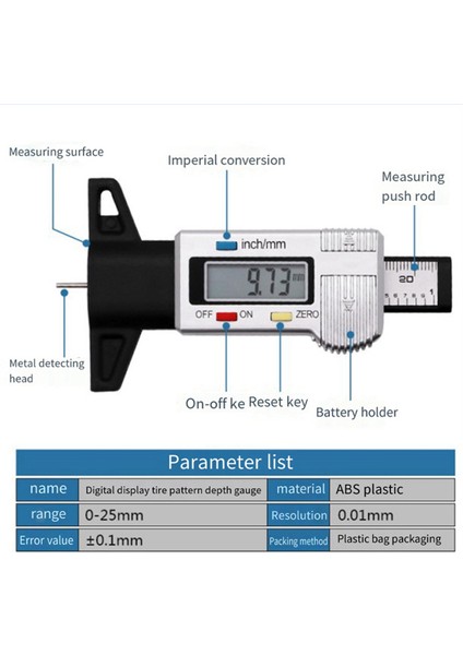 0-25MM/1 Inç Taşınabilir Lastik Diş Derinliği Ölçer Lastik Sırtı Denetleyicisi (Yurt Dışından)