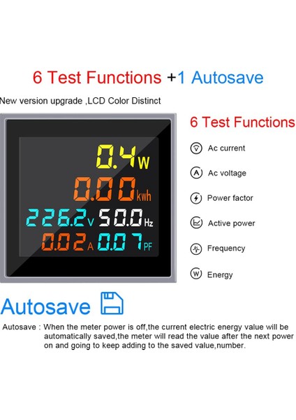 Ac Akım Gerilim Amperaj 6ın1 Güç Enerji Monitörü Ac 50.0-300.0V (Yurt Dışından)