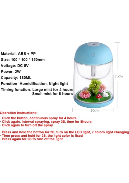 LED Işıklı Sis Nemlendirici Şeffaf Mikro Manzara (Yeşil) (Yurt Dışından)