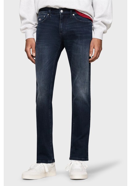 Logolu Streç Pamuklu Slim Fit Düz Paça Jeans Erkek Kot Pantolon DM0DM20386 1bk