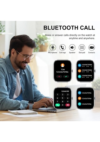 Kadınlar ve Erkekler Için Akıllı Saat, 1,85 Inç Dokunmatik Ekran, Bluetooth Aramalı, Su Geçirmez