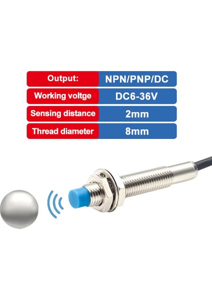 LJ8A3-2-Z/BX Endüktif 2mm Metal Algılayıcı Sensör Npn No Temassız Proximity 3 Telli Dc 6V-36V